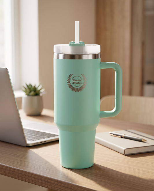 40 oz Premium Stainless Steel Tumbler with Handle & Straw | MARKET MASTER