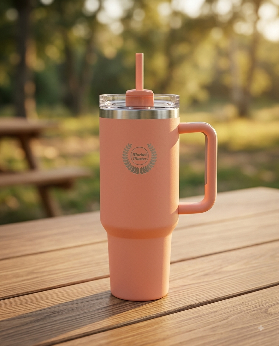 40 oz Premium Stainless Steel Tumbler with Handle & Straw | MARKET MASTER
