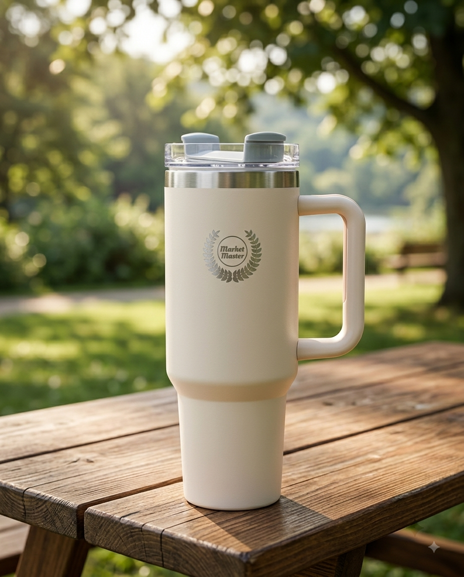 40 oz Premium Stainless Steel Tumbler with Handle & Straw | MARKET MASTER