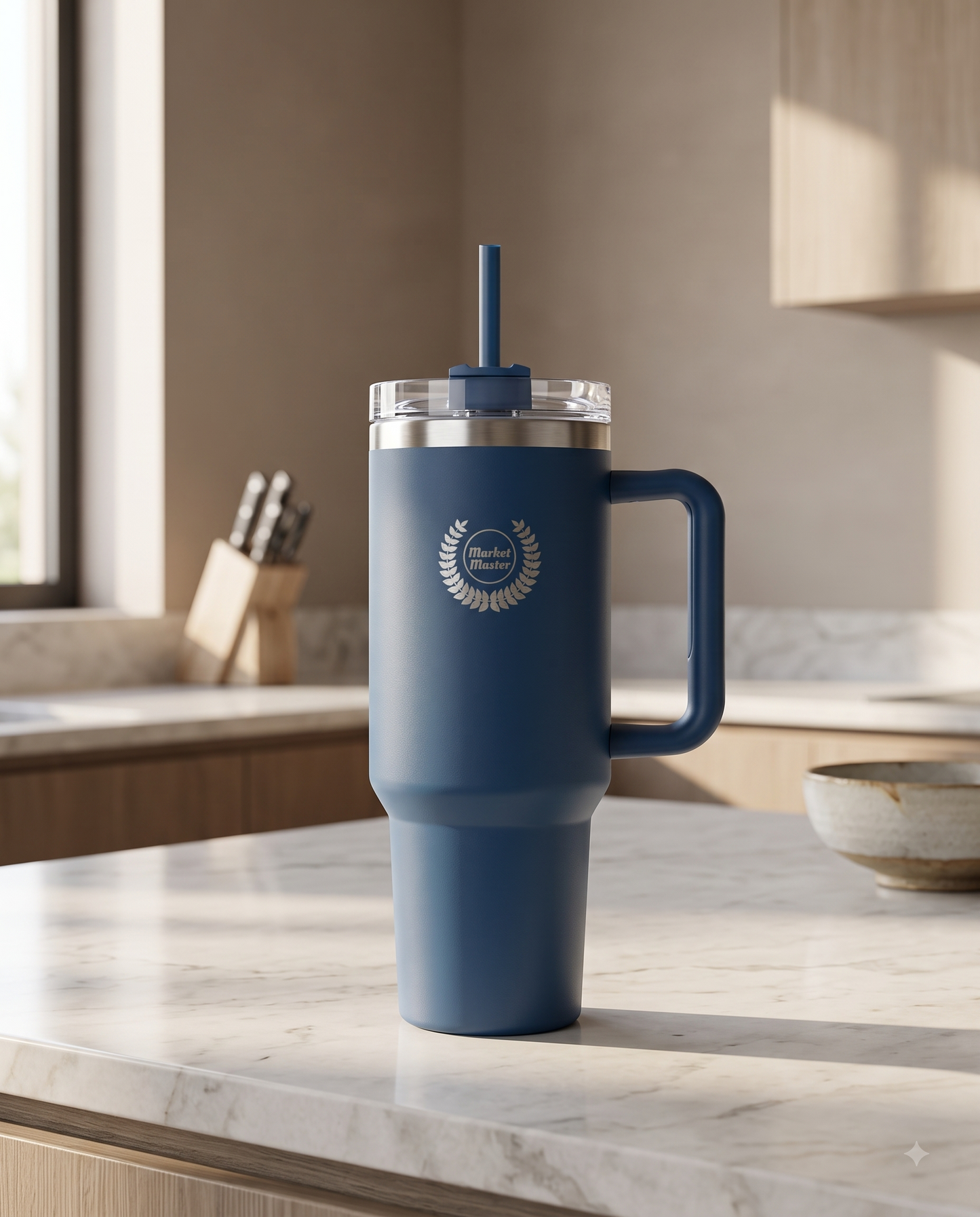 40 oz Premium Stainless Steel Tumbler with Handle & Straw | MARKET MASTER