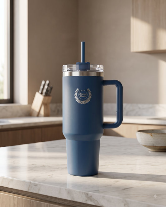 40 oz Premium Stainless Steel Tumbler with Handle & Straw | MARKET MASTER