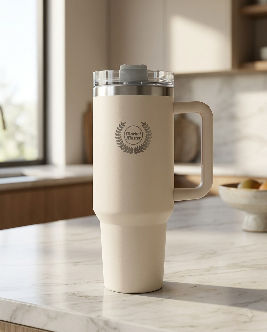 40 oz Premium Stainless Steel Tumbler with Handle & Straw | MARKET MASTER