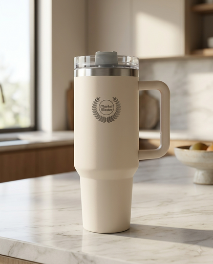 40 oz Premium Stainless Steel Tumbler with Handle & Straw | MARKET MASTER