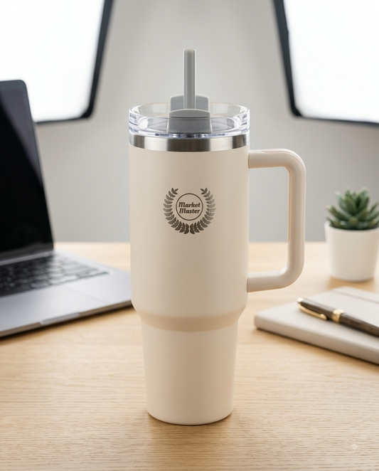 40 oz Premium Stainless Steel Tumbler with Handle & Straw | MARKET MASTER