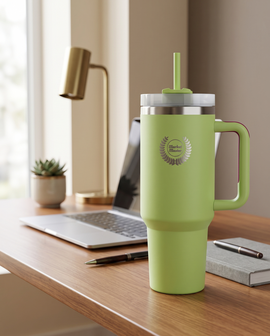 40 oz Premium Stainless Steel Tumbler with Handle & Straw | MARKET MASTER