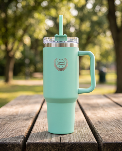 40 oz Premium Stainless Steel Tumbler with Handle & Straw | MARKET MASTER