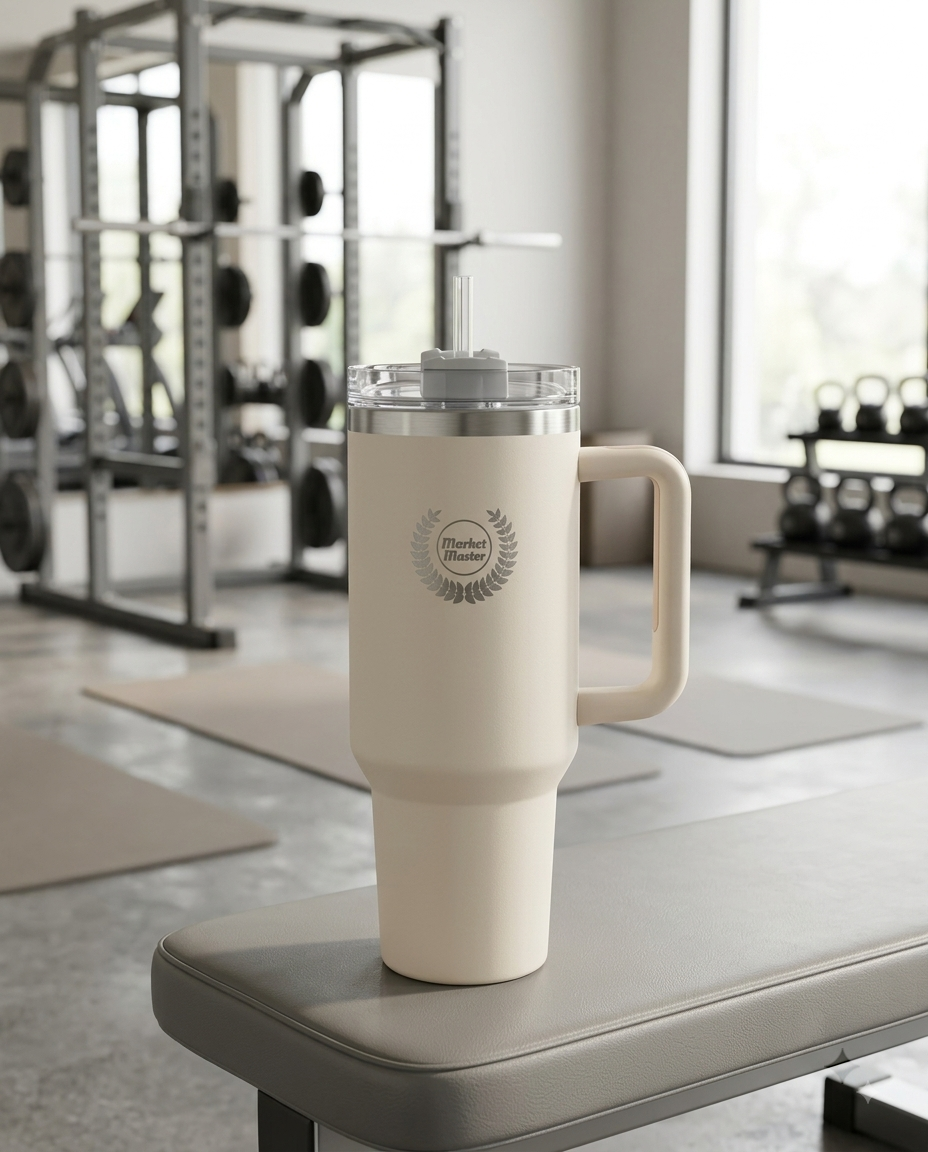 40 oz Premium Stainless Steel Tumbler with Handle & Straw | MARKET MASTER