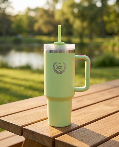 40 oz Premium Stainless Steel Tumbler with Handle & Straw | MARKET MASTER